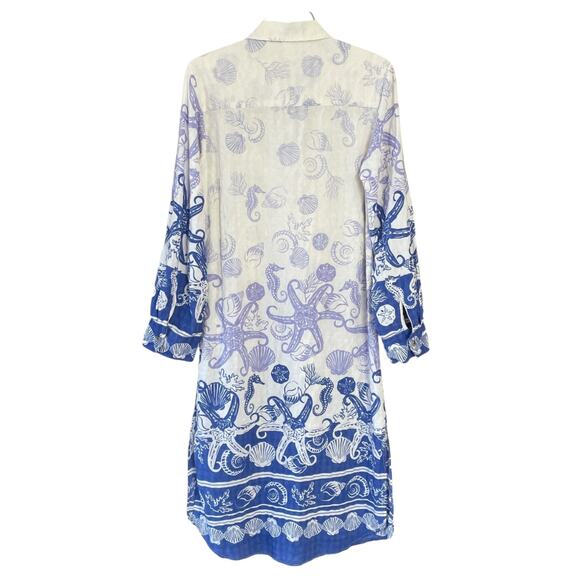 ANTHROPOLOGIE Size XS Blue White Ombre Long Sleeve Button-Up Midi Shirt Dress - Picture 6 of 9